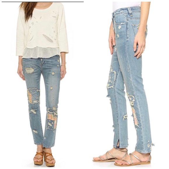 Free People Patched Distress Boyfriend Jeans - Picture 2 of 15